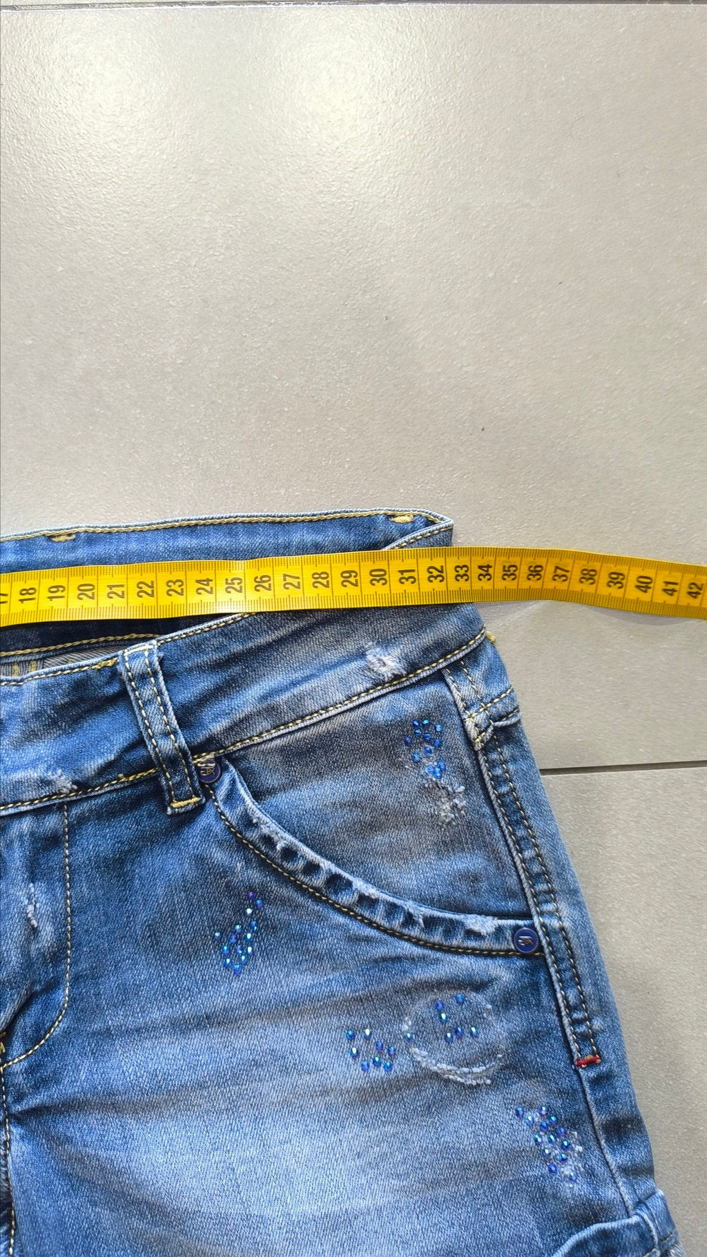 Shorts jeans donna Y2K strass blu vita bassa XXS