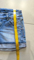 Shorts jeans donna Y2K strass blu vita bassa XXS