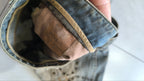 Minigonna jeans grigia Y2K borchie volant vita bassa (M)