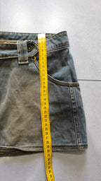Minigonna jeans grigia Y2K borchie volant vita bassa (M)