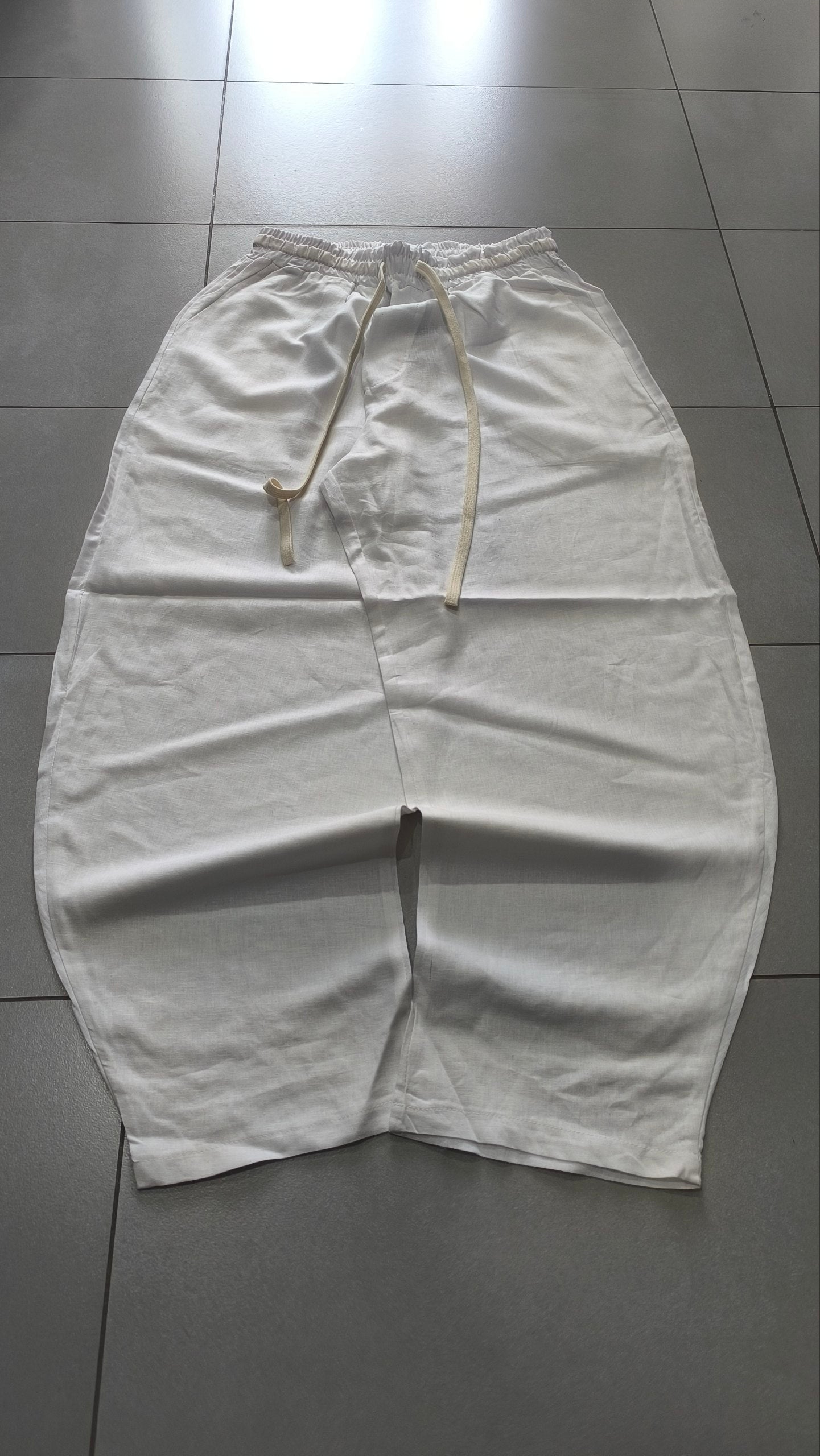Pantalone uomo balloon bianco misto lino wide leg Baggy Fit - Linen Pants Vintage Y2K