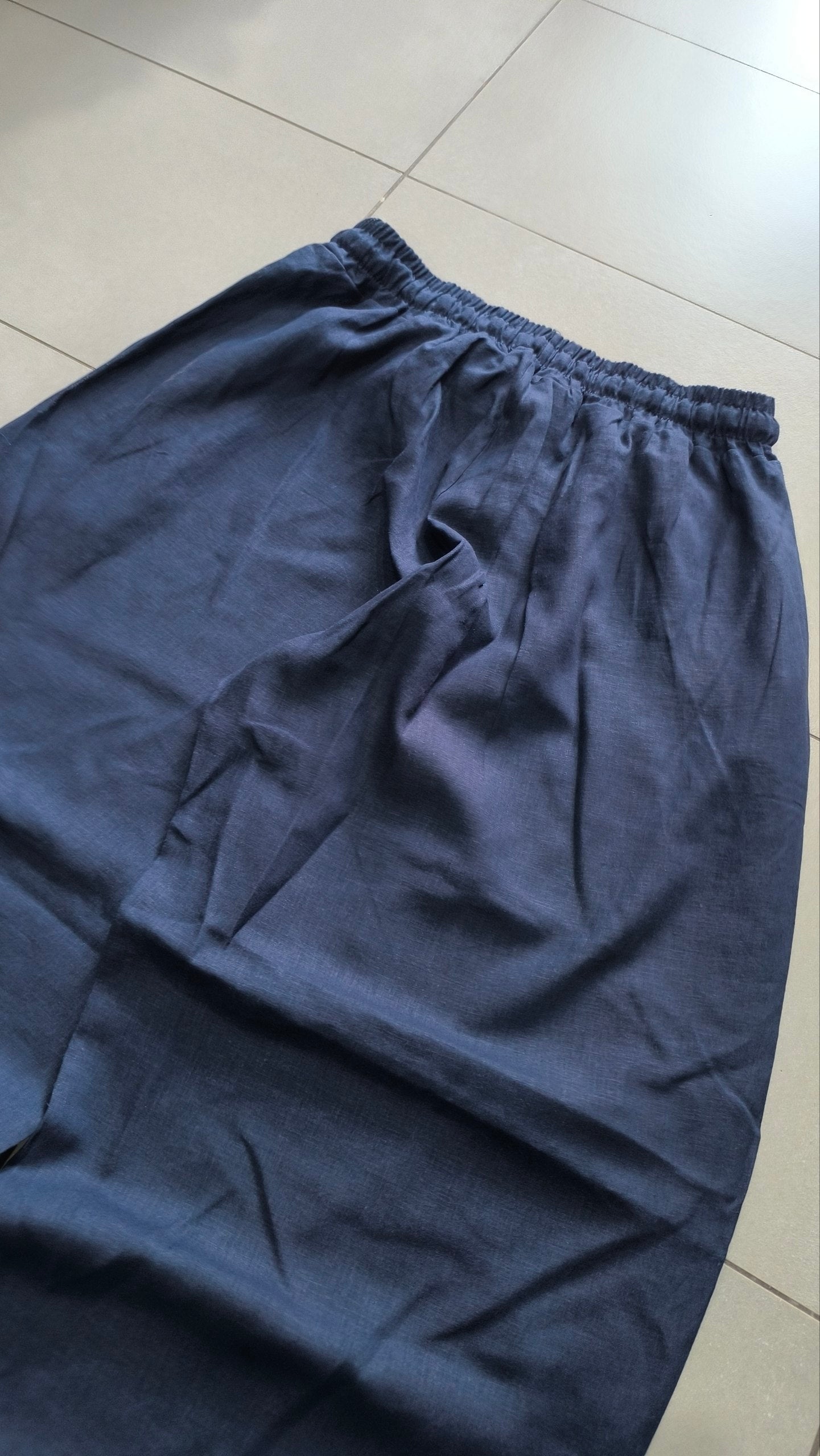 Pantalone uomo balloon Blu misto lino wide leg Baggy Fit - Linen Pants Vintage Y2K