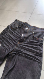 Jorts Static Studio denim nero stampa crane streetwear - Japan Style Vintage Y2K Denim
