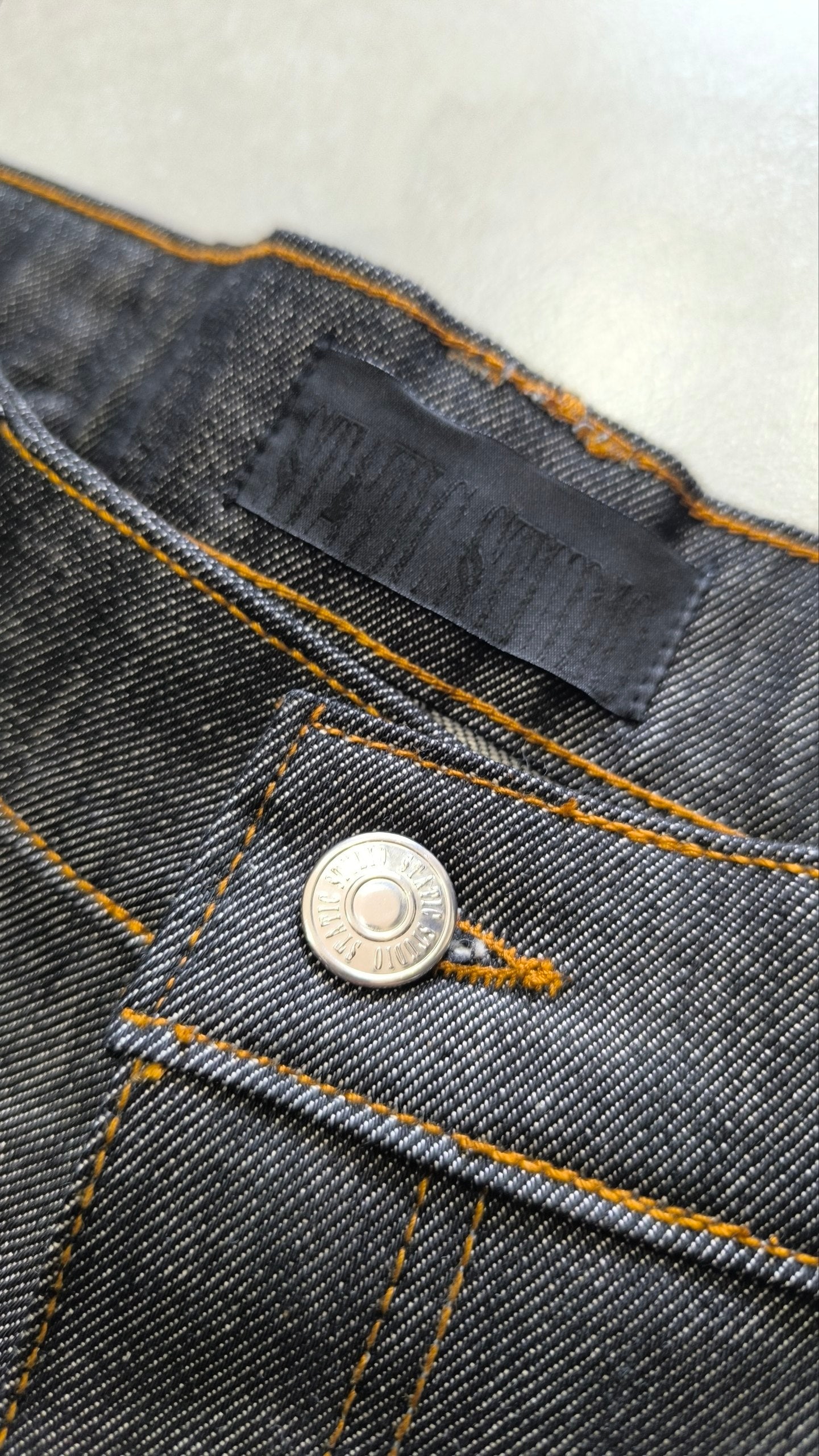 Jorts Static Studio denim nero stampa crane streetwear - Japan Style Vintage Y2K Denim