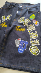 Jorts Static Studio Raw Denim Blu patch streetwear Vintage Y2K Printed Particular Hip-Hop (L)