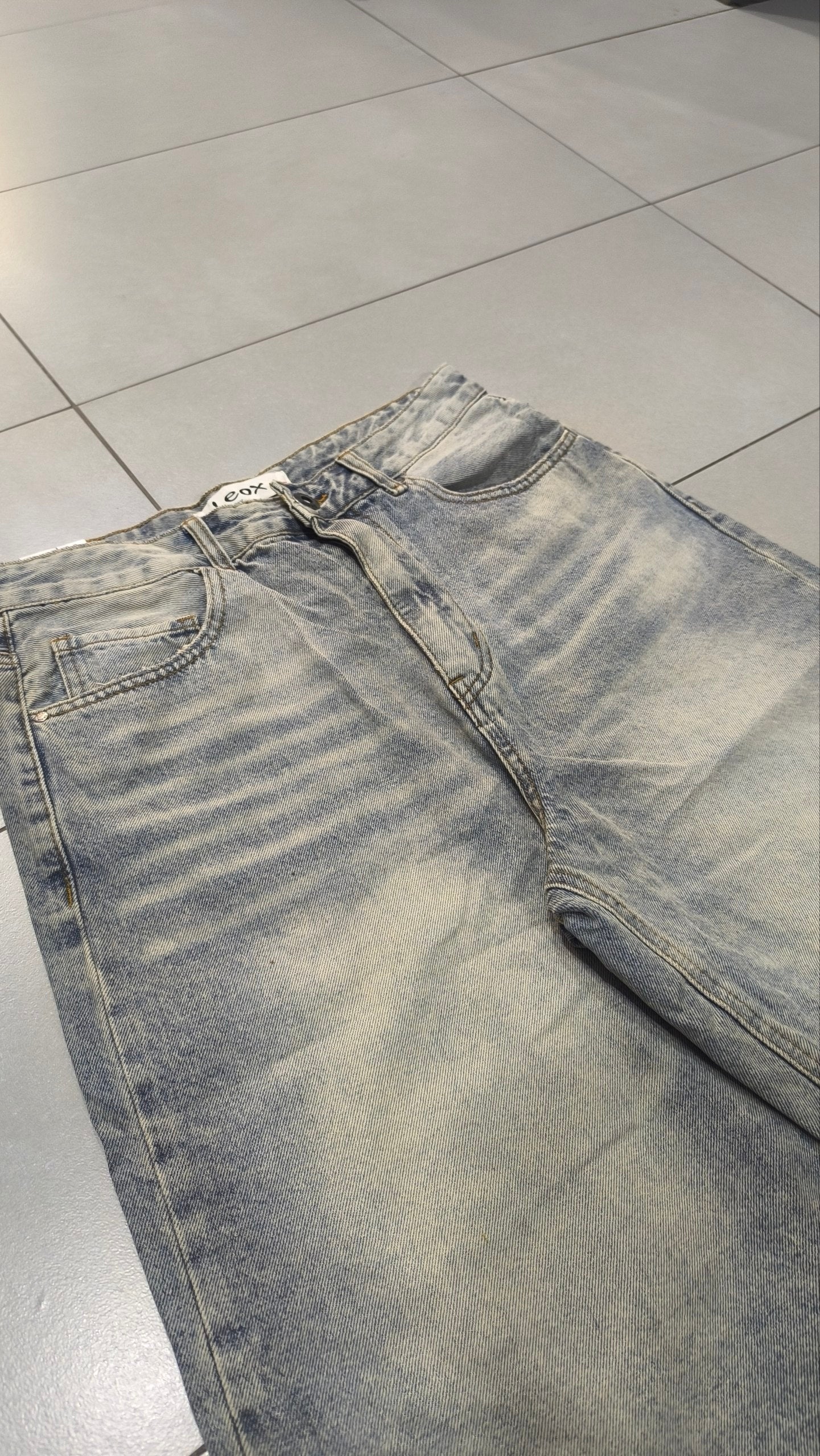 Denim Jeans Jorts Washed Vintage Y2K Sand Light Striped - Pantaloncini Lunghi