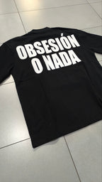 T-shirt nera uomo streetwear con stampa retro Obsesión o Nada