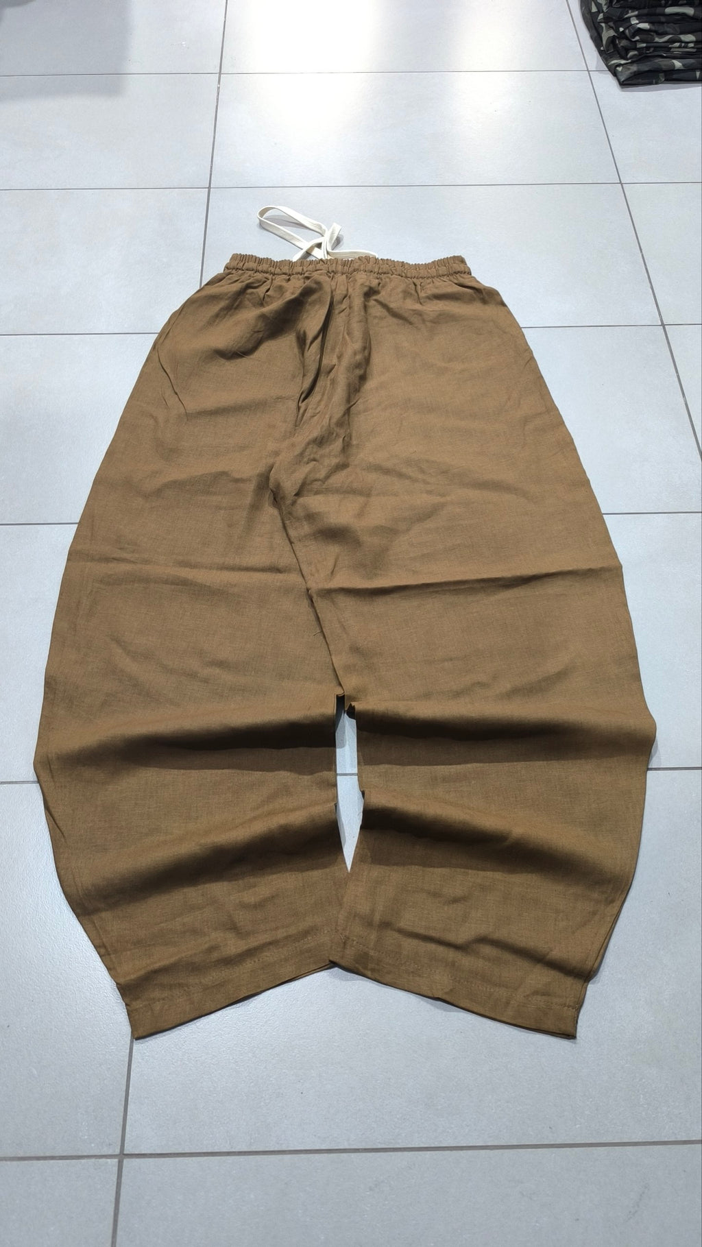 Pantalone uomo balloon Marrone Cammello misto lino wide leg Baggy Fit - Linen Pants Vintage Y2K
