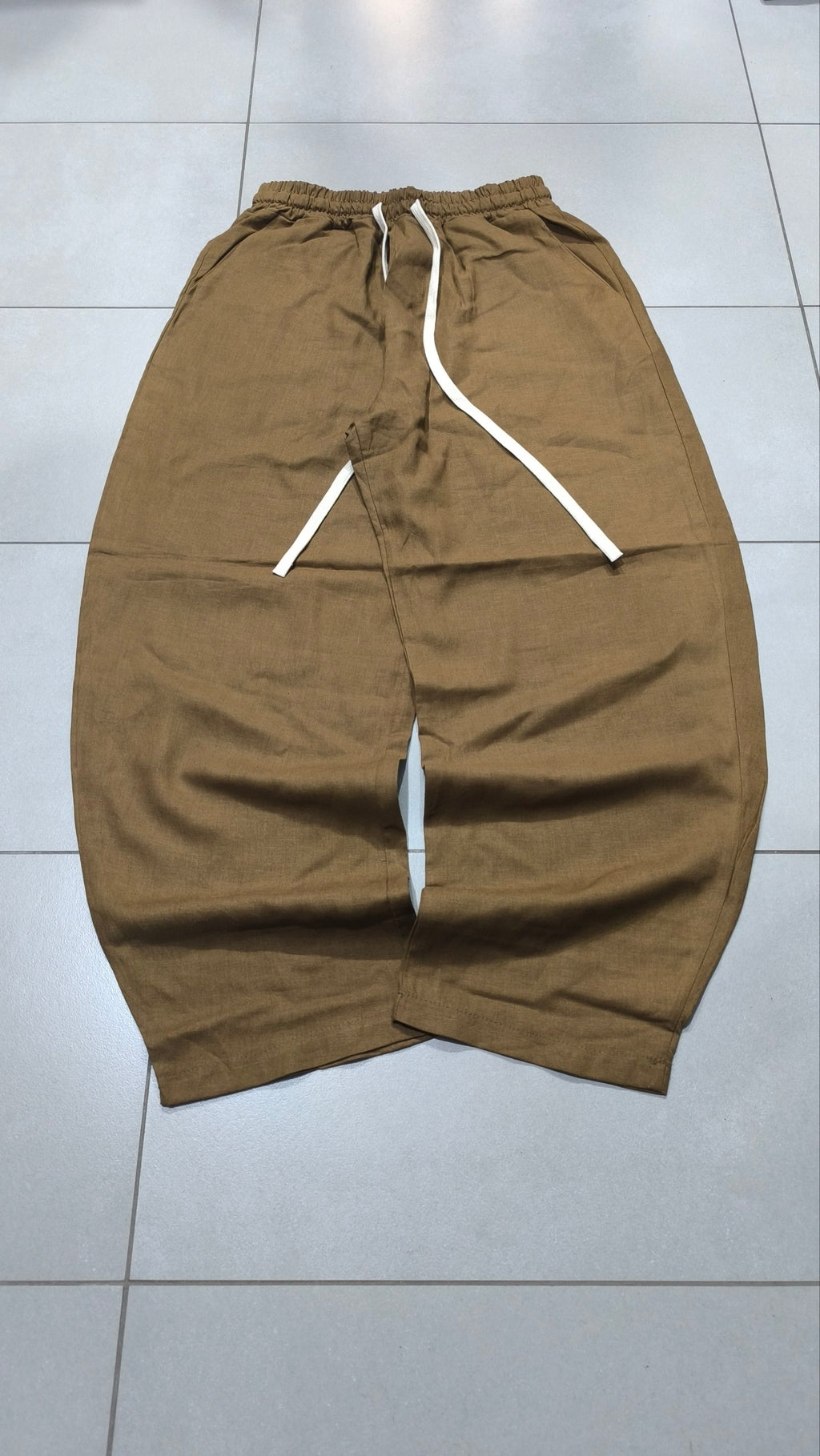 Pantalone uomo balloon Marrone Cammello misto lino wide leg Baggy Fit - Linen Pants Vintage Y2K