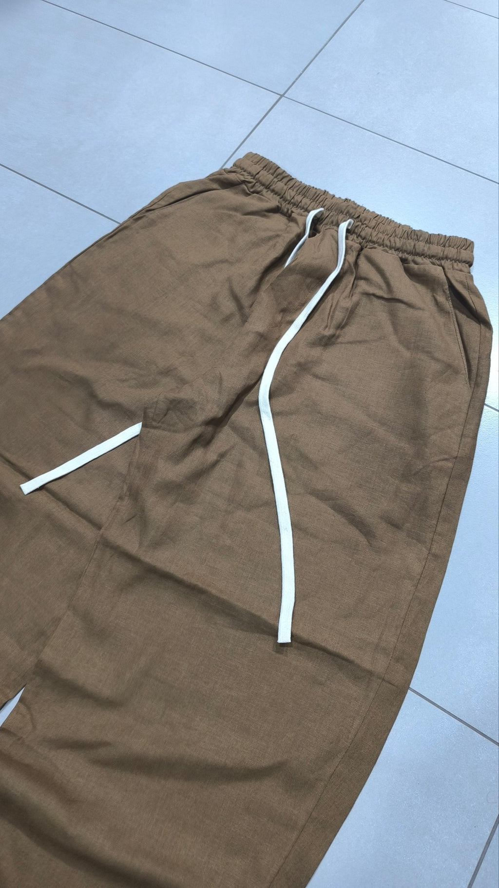 Pantalone uomo balloon Marrone Cammello misto lino wide leg Baggy Fit - Linen Pants Vintage Y2K
