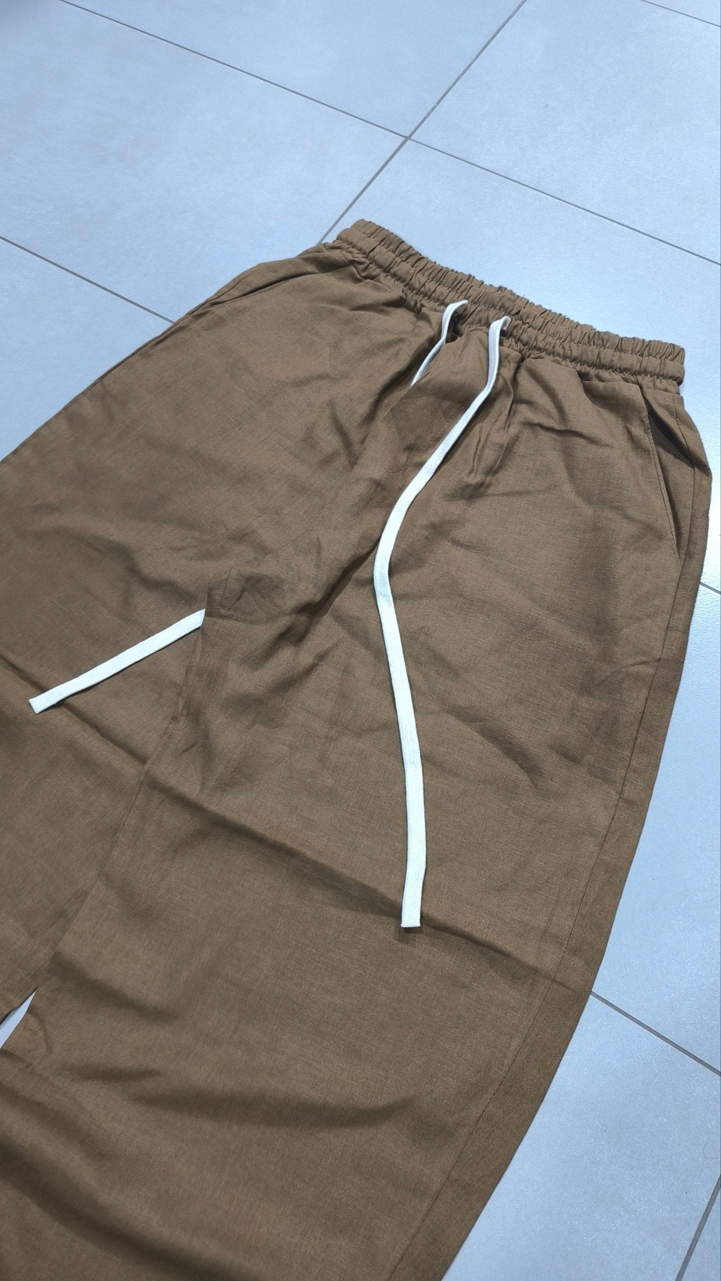 Pantalone uomo balloon Marrone Cammello misto lino wide leg Baggy Fit - Linen Pants Vintage Y2K
