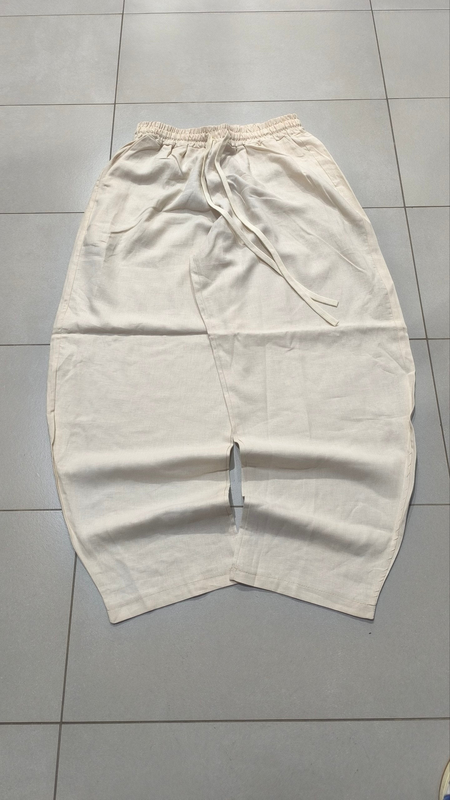 Pantalone uomo balloon Beige misto lino wide leg Baggy Fit - Linen Pants Vintage Y2K