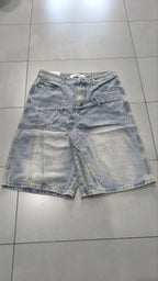 Jorts Leox Denim Chiaro Baggy Sabbiato Doppio Bustino Embroidered Particular Y2K