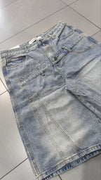 Jorts Leox Denim Chiaro Baggy Sabbiato Doppio Bustino Embroidered Particular Y2K