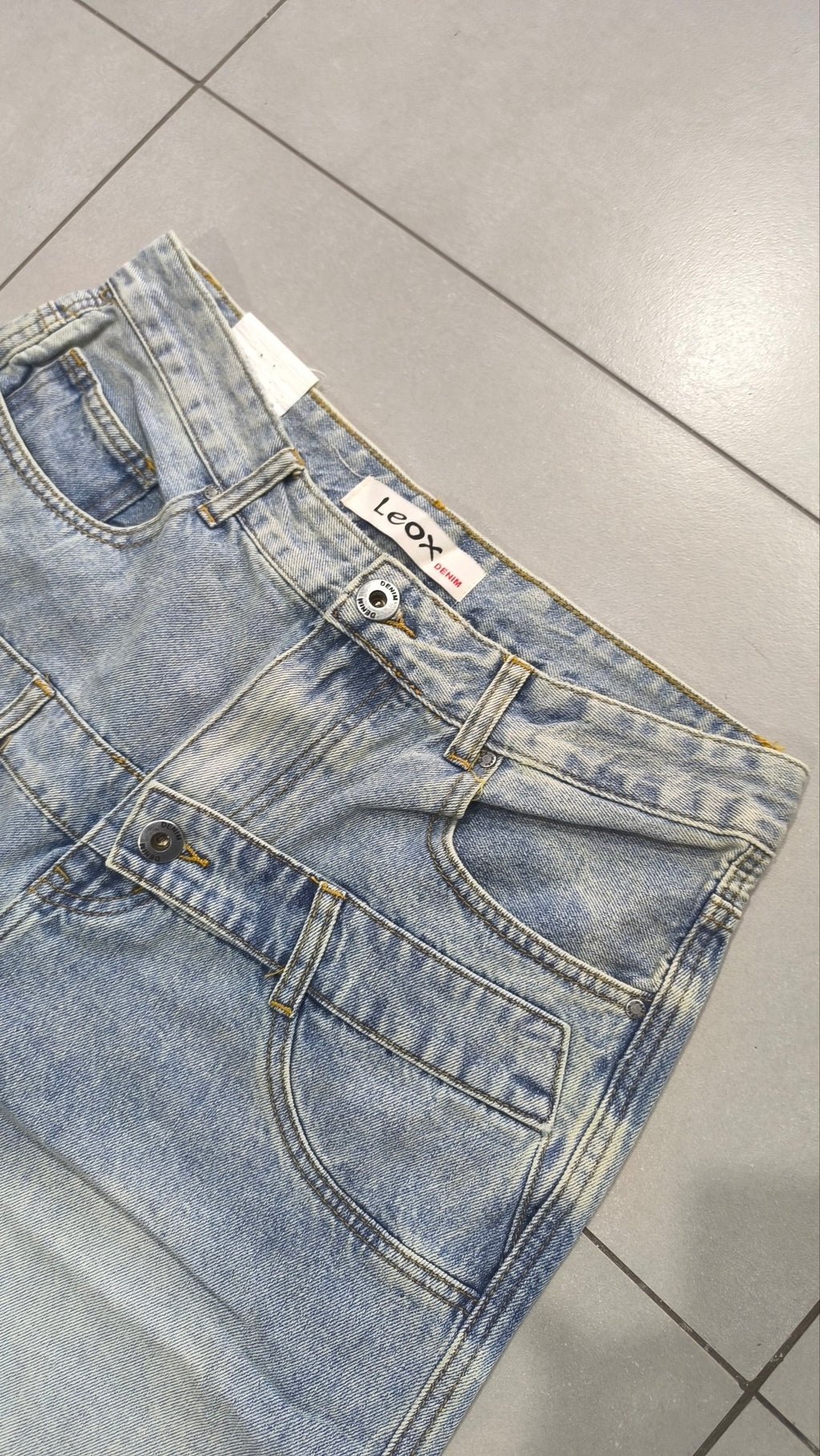 Jorts Leox Denim Chiaro Baggy Sabbiato Doppio Bustino Embroidered Particular Y2K