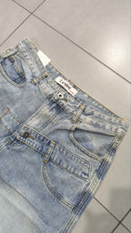 Jorts Leox Denim Chiaro Baggy Sabbiato Doppio Bustino Embroidered Particular Y2K