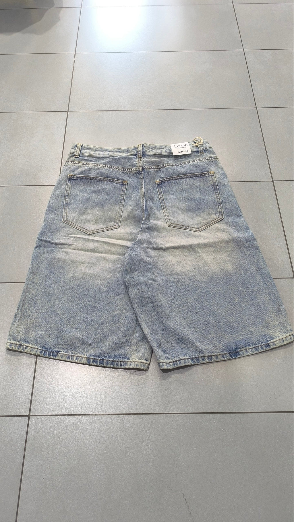 Jorts Leox Denim Chiaro Baggy Sabbiato Doppio Bustino Embroidered Particular Y2K