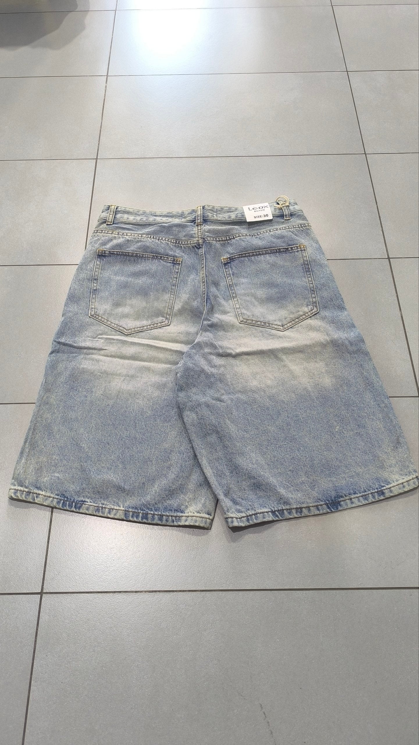 Jorts Leox Denim Chiaro Baggy Sabbiato Doppio Bustino Embroidered Particular Y2K