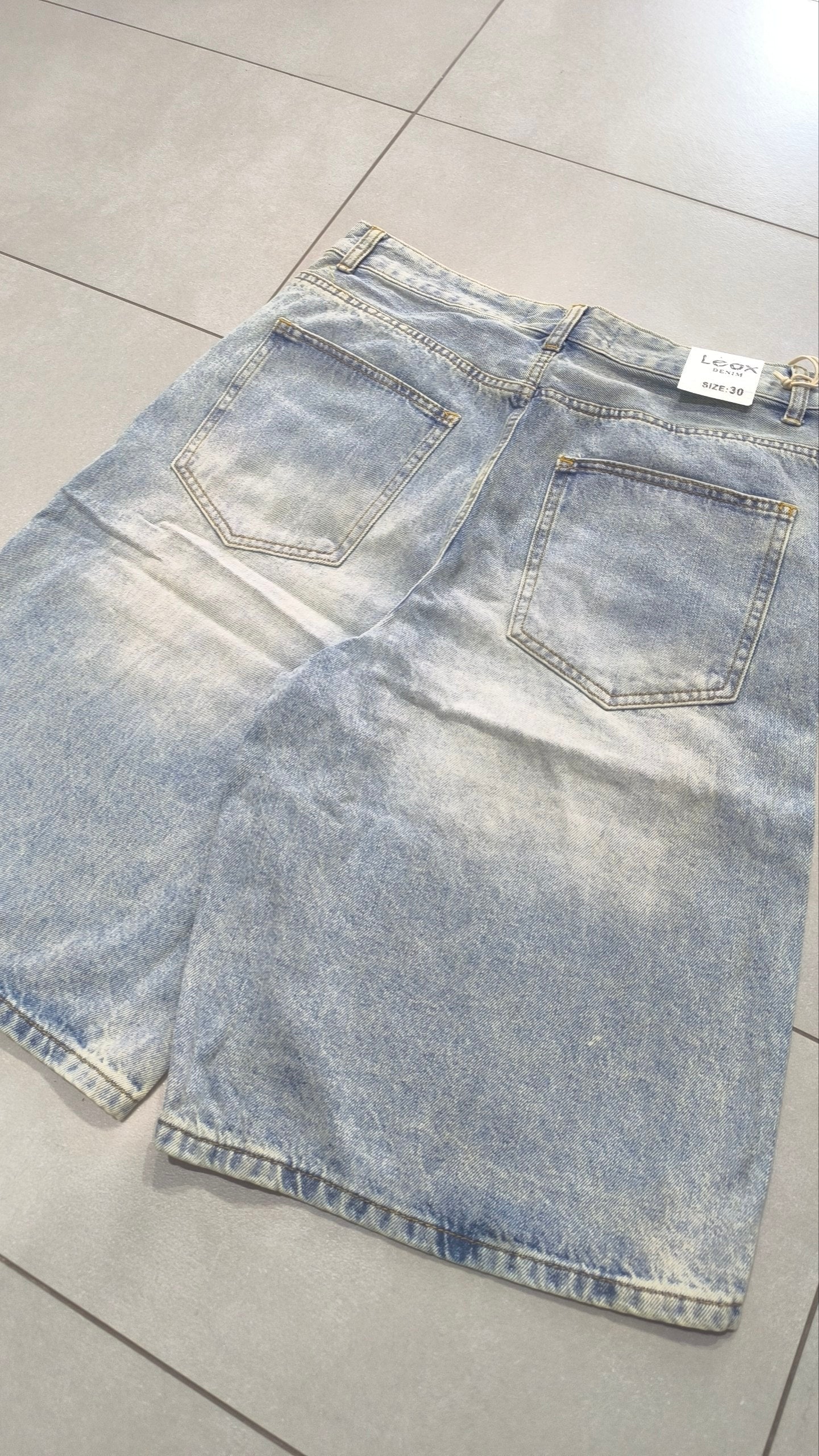Jorts Leox Denim Chiaro Baggy Sabbiato Doppio Bustino Embroidered Particular Y2K
