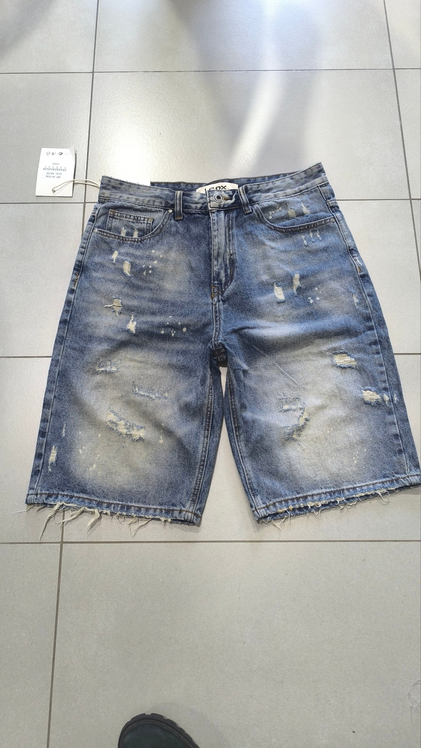 Jorts Leox Denim Blu con Rotture Baggy Embroidered Particular Y2K