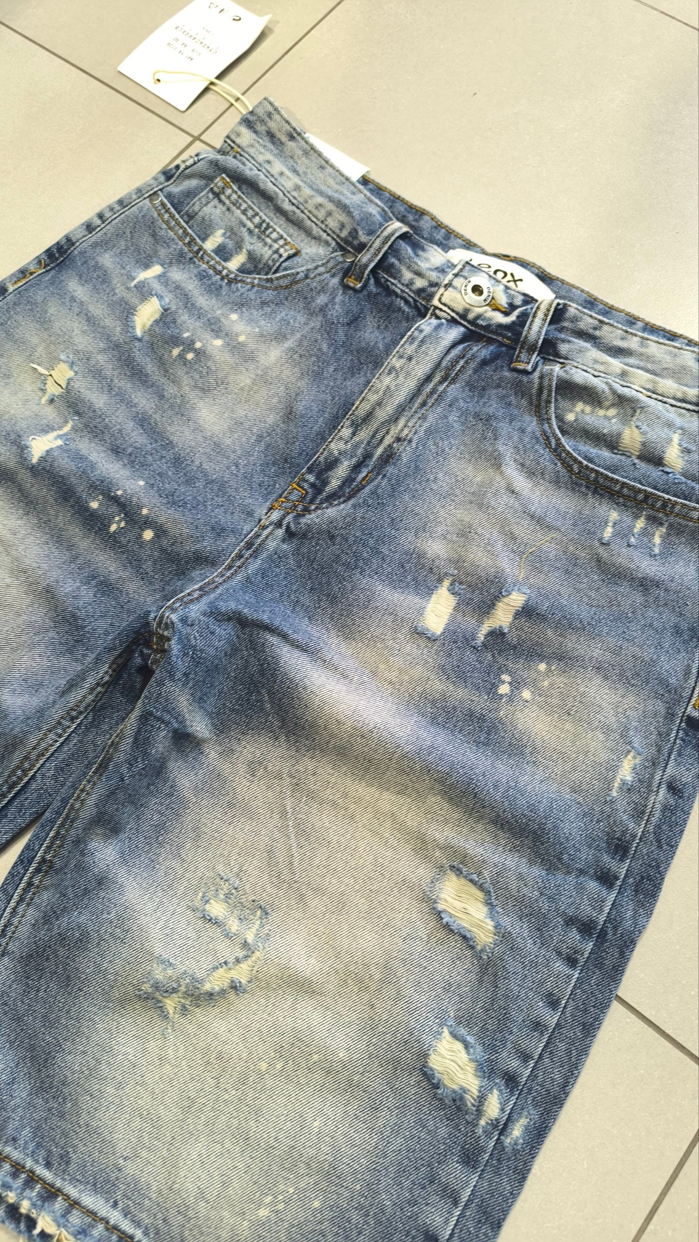 Jorts Leox Denim Blu con Rotture Baggy Embroidered Particular Y2K