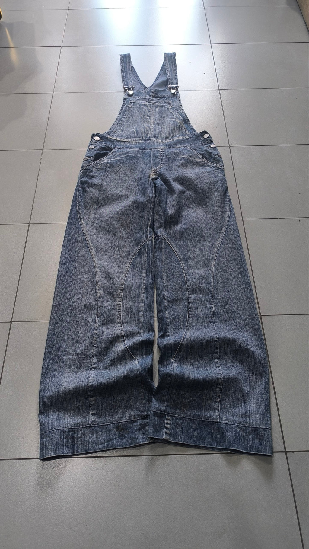 Salopette Jeans Donna Wide Leg Vintage Y2K Denim Baggy (S)