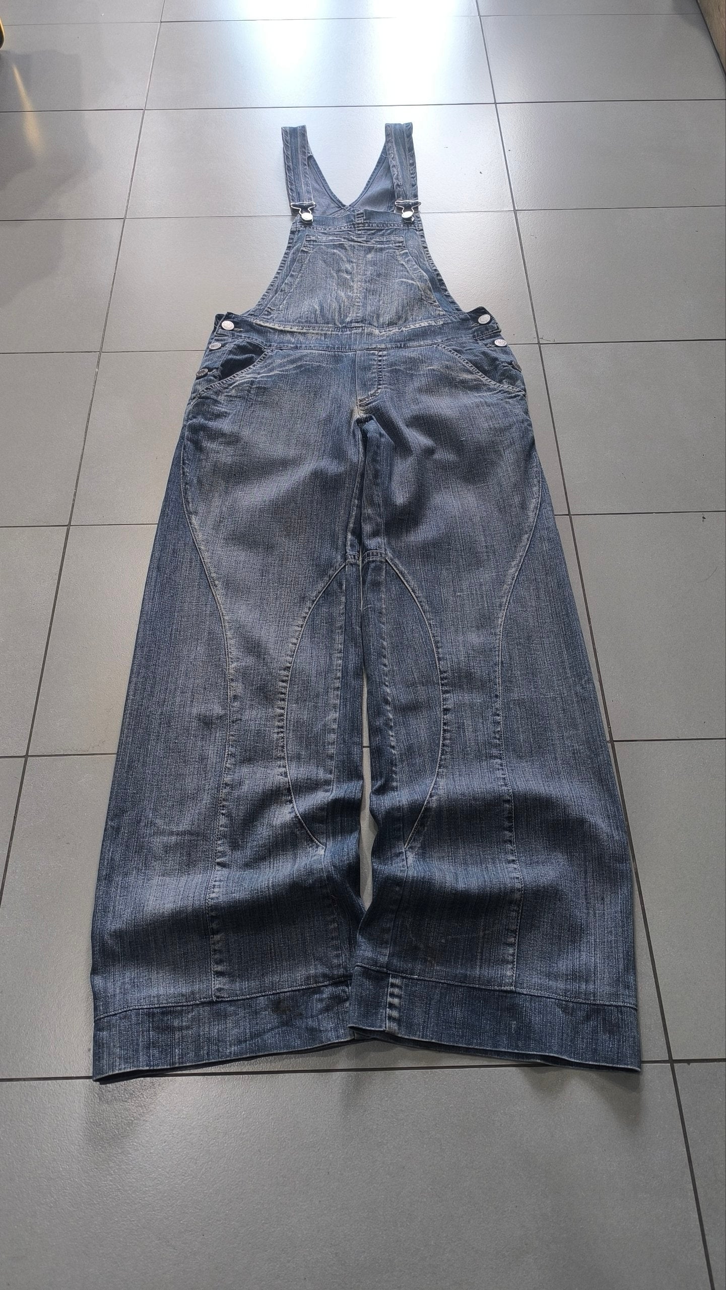 Salopette Jeans Donna Wide Leg Vintage Y2K Denim Baggy (S)