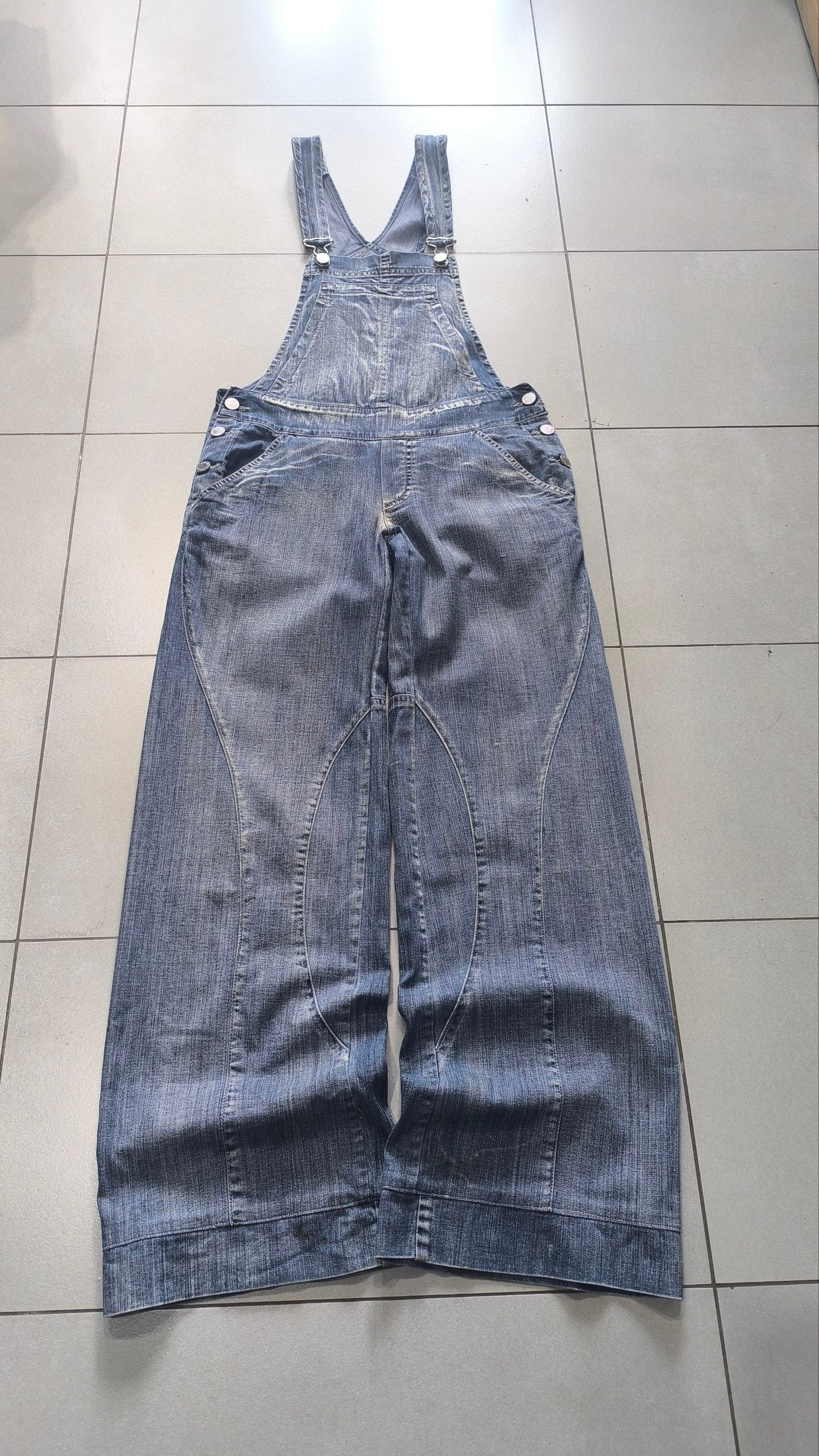 Salopette Jeans Donna Wide Leg Vintage Y2K Denim Baggy (S)