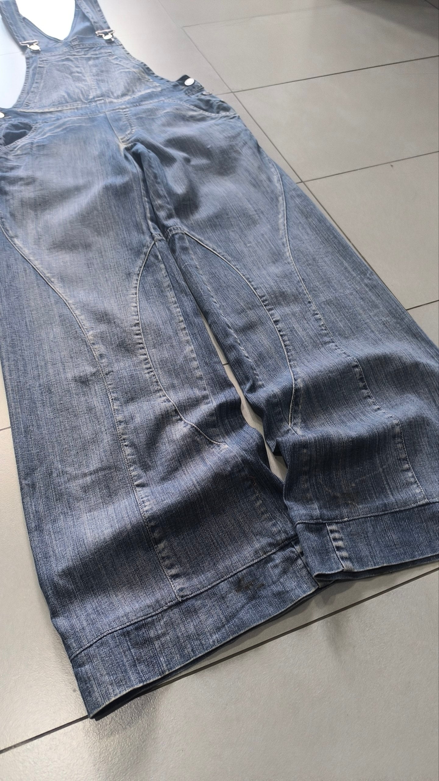 Salopette Jeans Donna Wide Leg Vintage Y2K Denim Baggy (S)