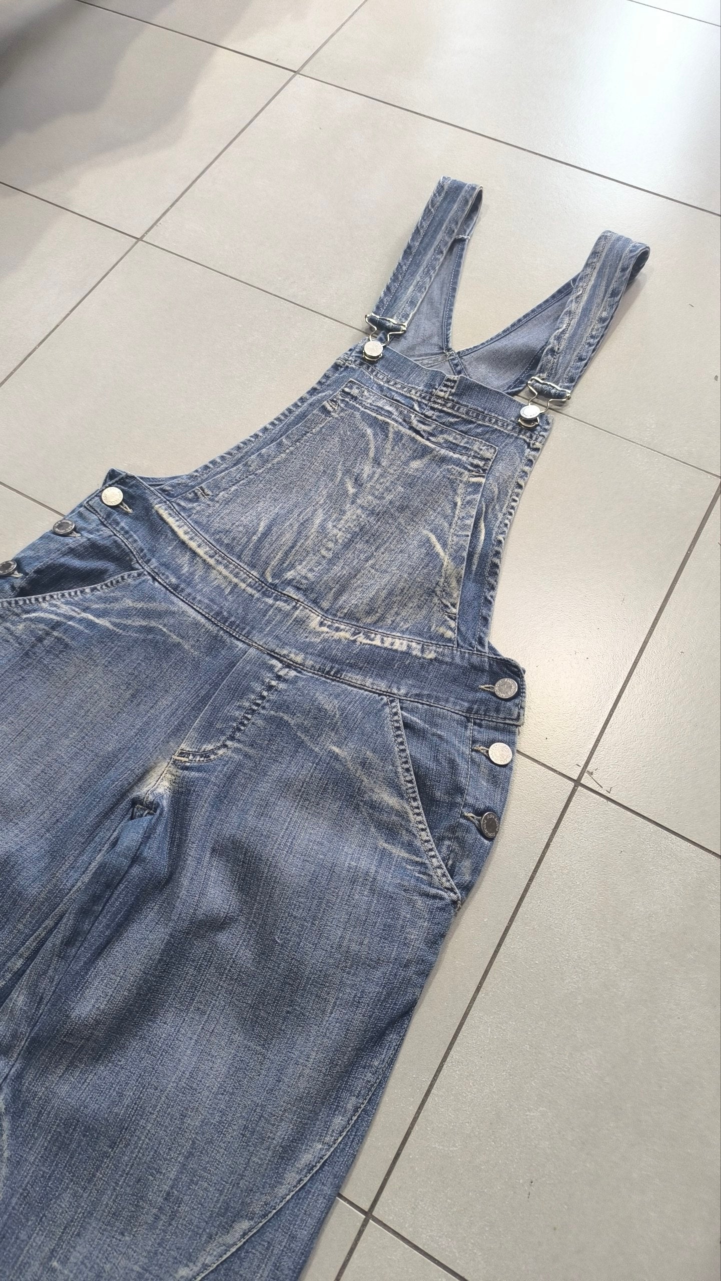 Salopette Jeans Donna Wide Leg Vintage Y2K Denim Baggy (S)