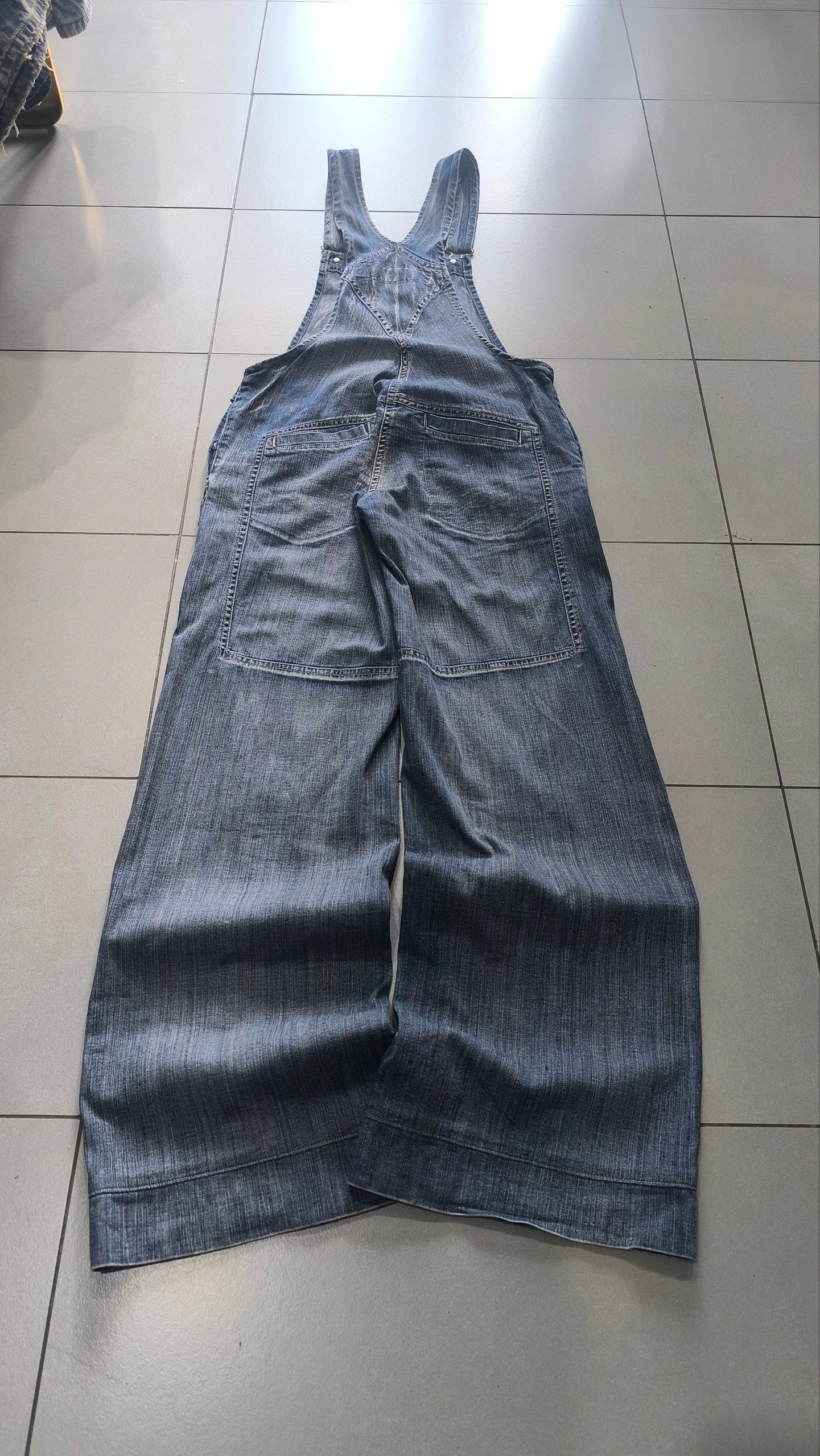 Salopette Jeans Donna Wide Leg Vintage Y2K Denim Baggy (S)