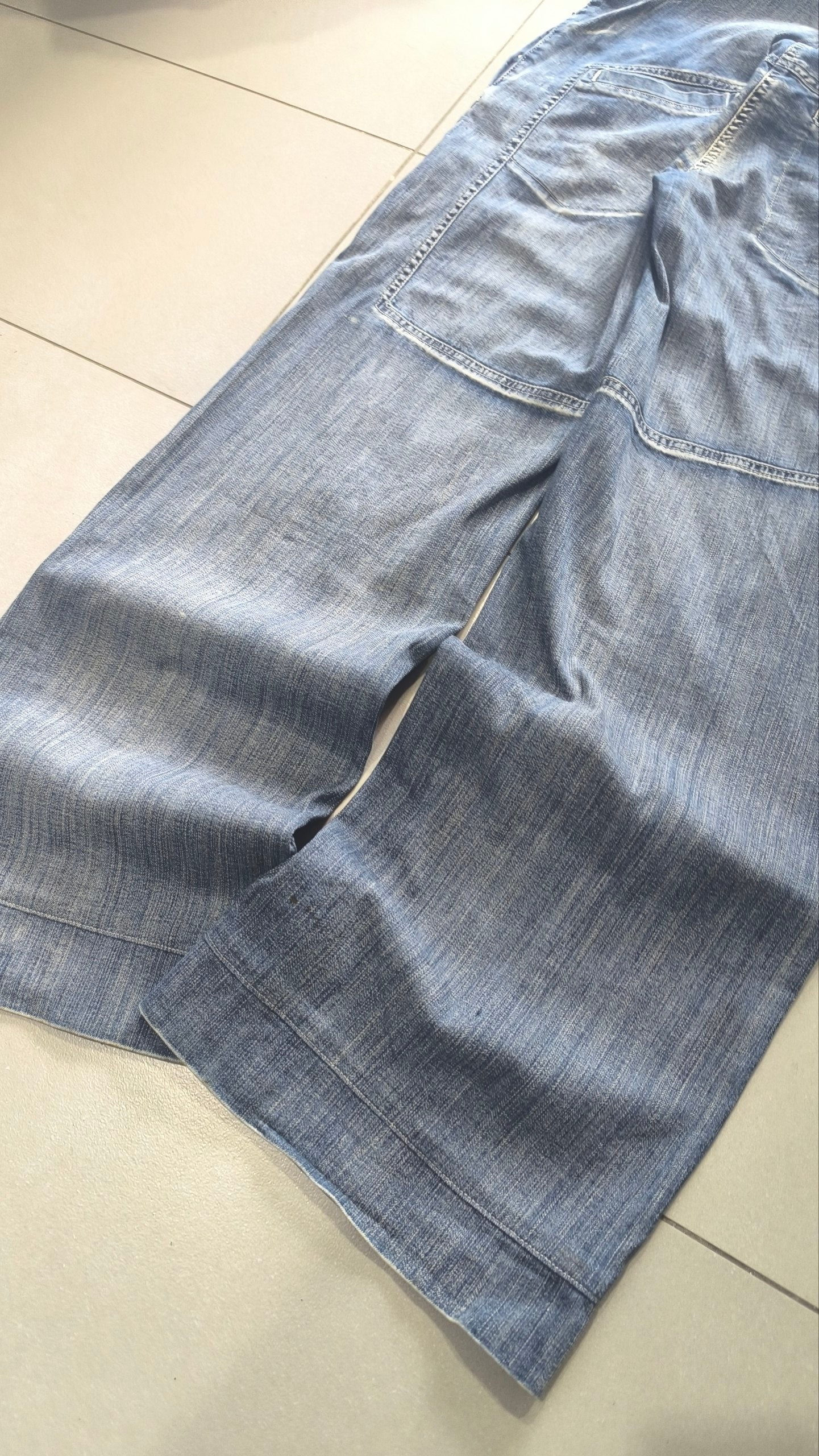 Salopette Jeans Donna Wide Leg Vintage Y2K Denim Baggy (S)