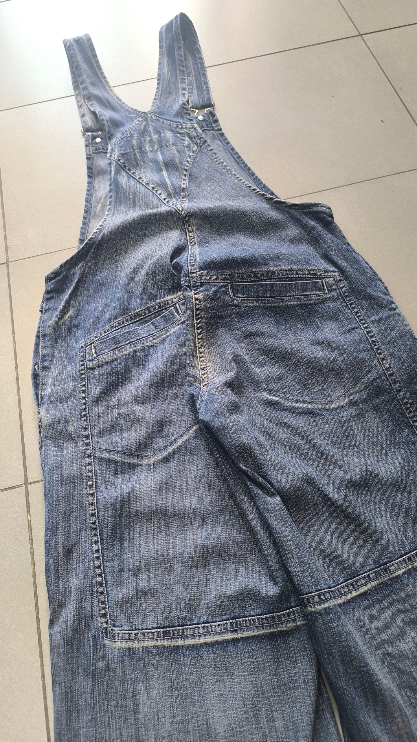 Salopette Jeans Donna Wide Leg Vintage Y2K Denim Baggy (S)