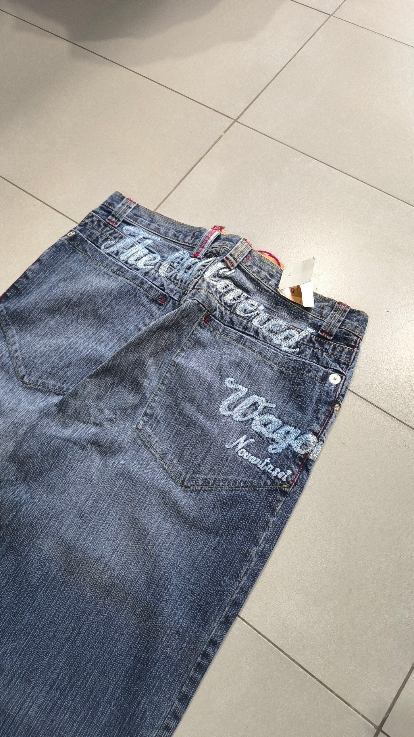Jeans 96 Novantasei uomo baggy wide leg ricamati Y2K streetwear (L)