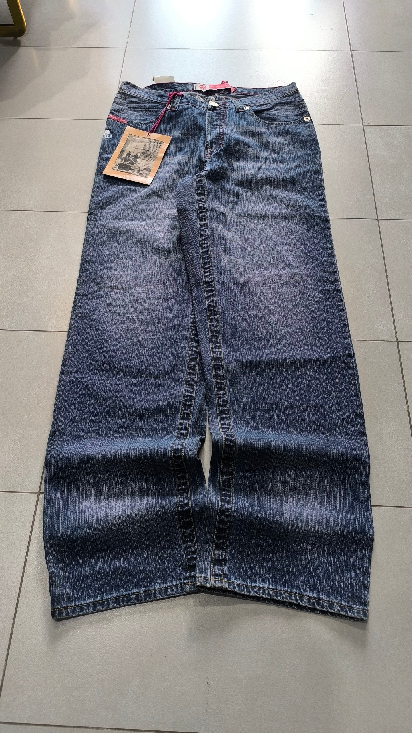 Jeans 96 Novantasei uomo baggy wide leg ricamati Y2K streetwear (L)