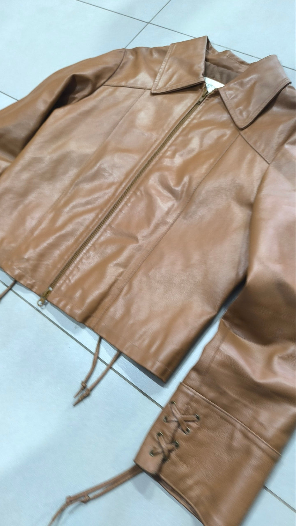 Giacca pelle vera Motivi donna IT42 marrone vintage Y2K Vintage Jacket Real Leather Y2K Vintage