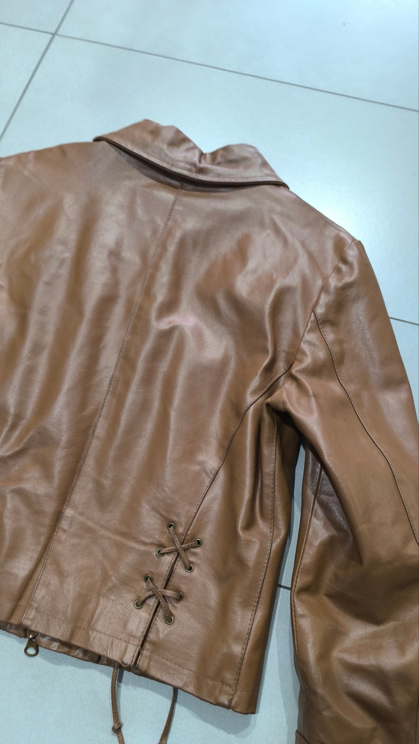 Giacca pelle vera Motivi donna IT42 marrone vintage Y2K Vintage Jacket Real Leather Y2K Vintage