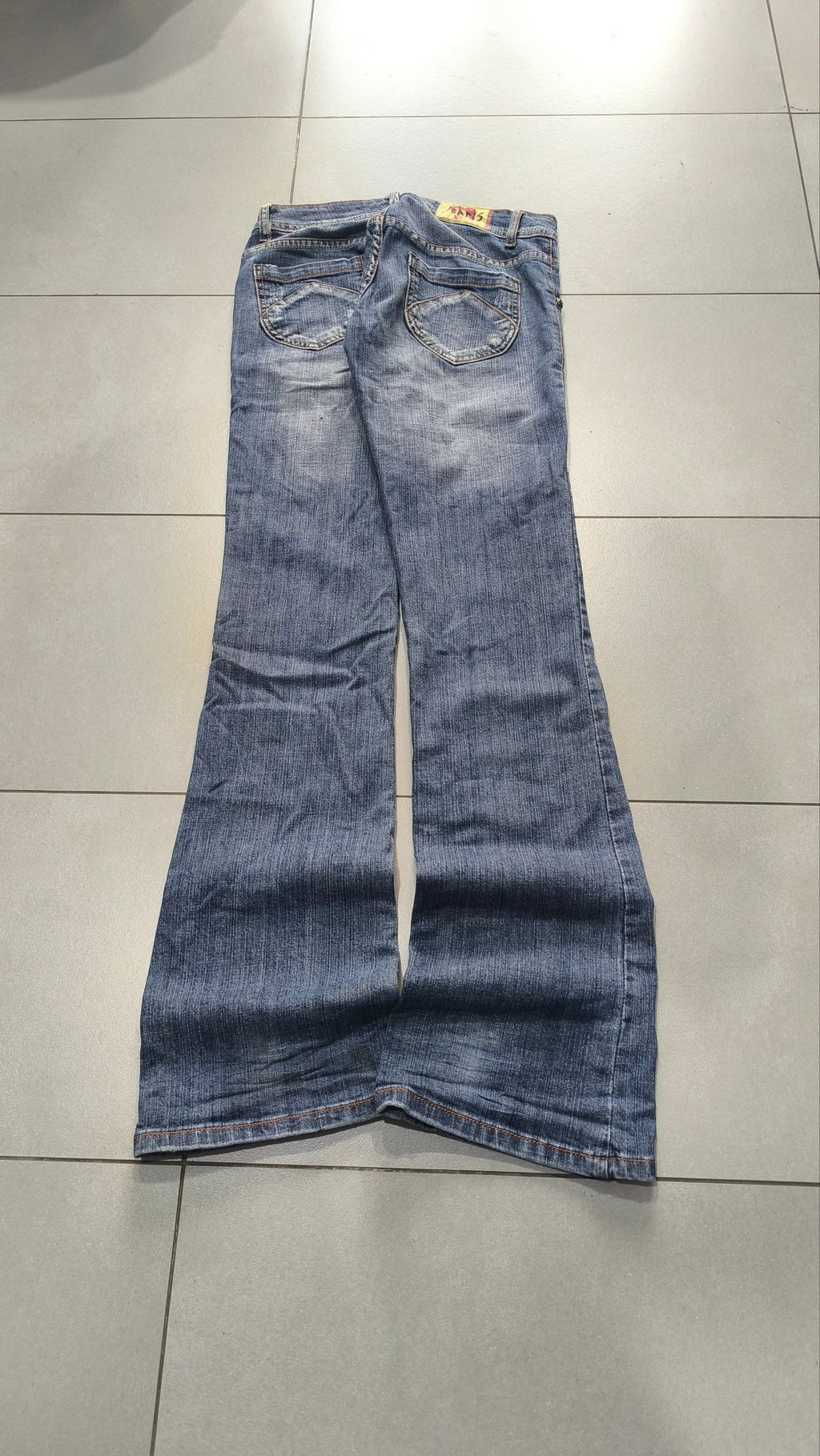 Denim Jeans Vintage Y2K Bootcut Flare Fit Low Waist Embroidered Particular (XS)