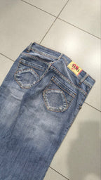 Denim Jeans Vintage Y2K Bootcut Flare Fit Low Waist Embroidered Particular (XS)