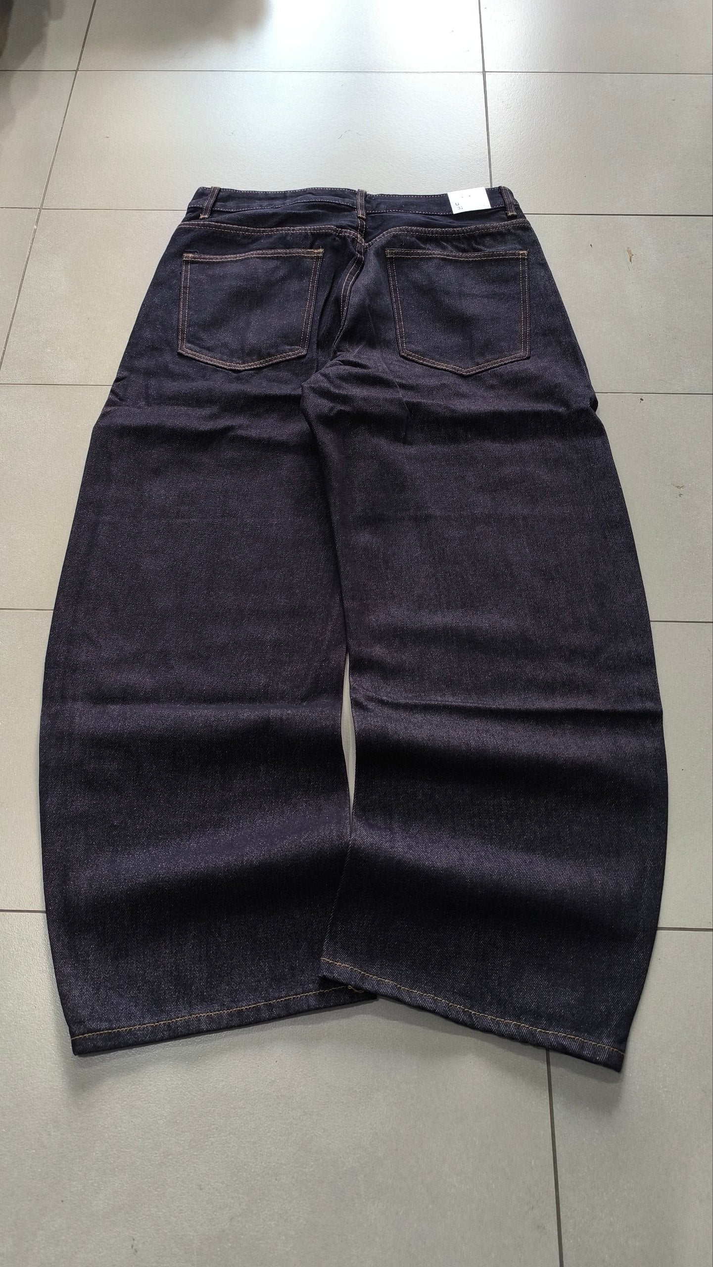 Raw Denim Jeans Dark Blue Super Baggy Balloon Vintage Y2K Particulare Hip-Hop