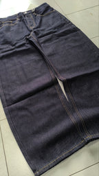 Raw Denim Jeans Dark Blue Super Baggy Balloon Vintage Y2K Particulare Hip-Hop