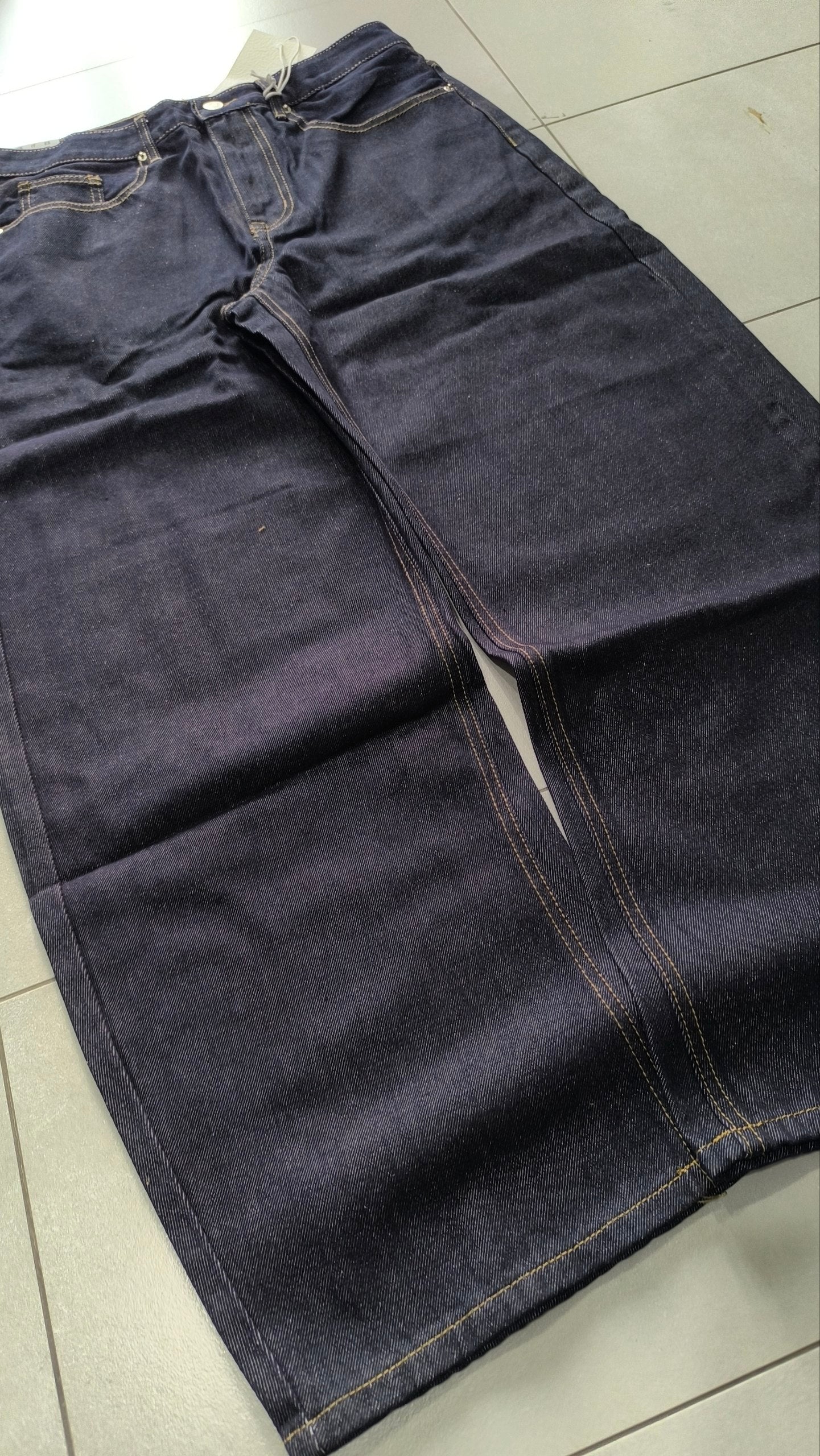Raw Denim Jeans Dark Blue Super Baggy Balloon Vintage Y2K Particulare Hip-Hop
