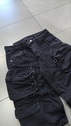 Completo Denim Nero Y2K Cargo Utility Smanicato + Jorts Baggy Hip Hop Streetwear