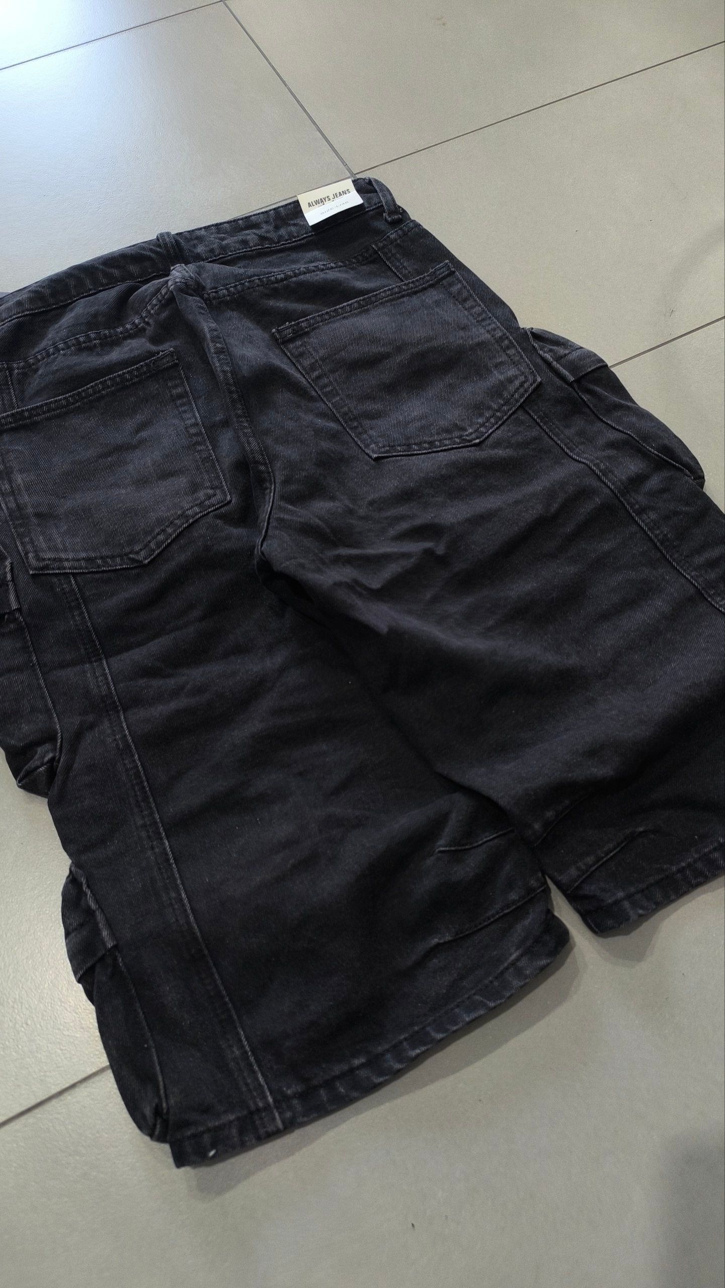 Completo Denim Nero Y2K Cargo Utility Smanicato + Jorts Baggy Hip Hop Streetwear