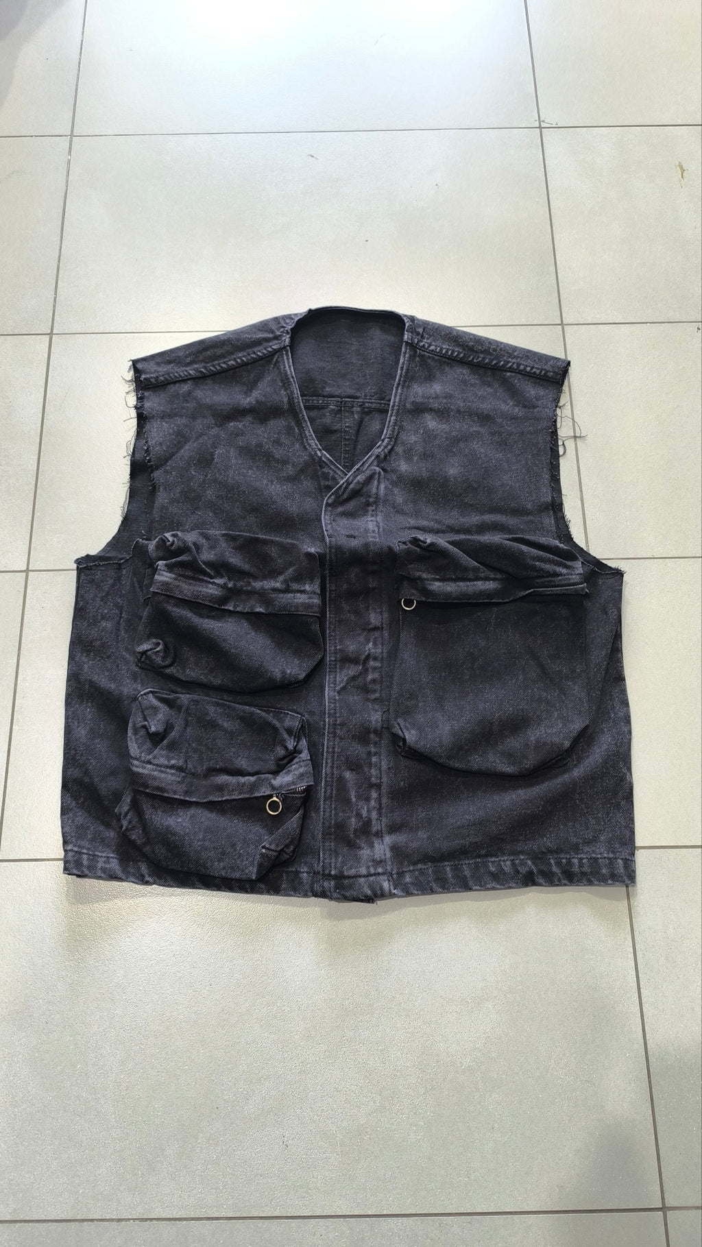 Completo Denim Nero Y2K Cargo Utility Smanicato + Jorts Baggy Hip Hop Streetwear