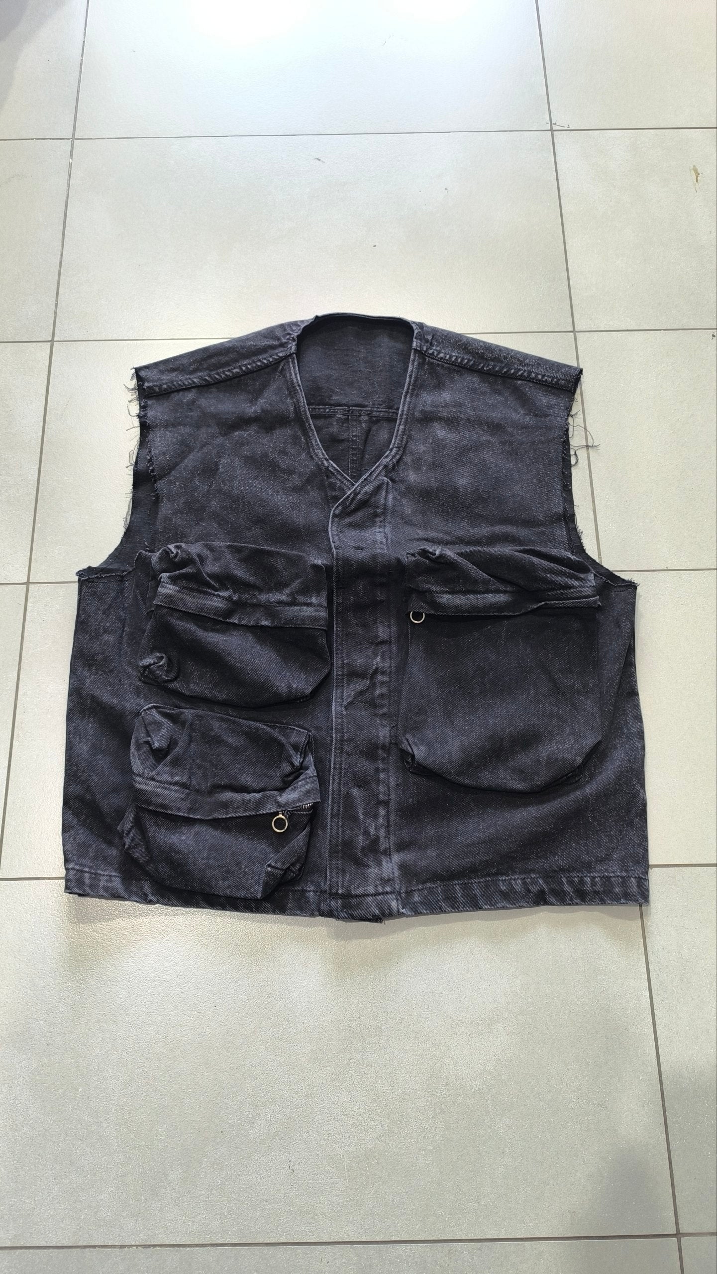 Completo Denim Nero Y2K Cargo Utility Smanicato + Jorts Baggy Hip Hop Streetwear