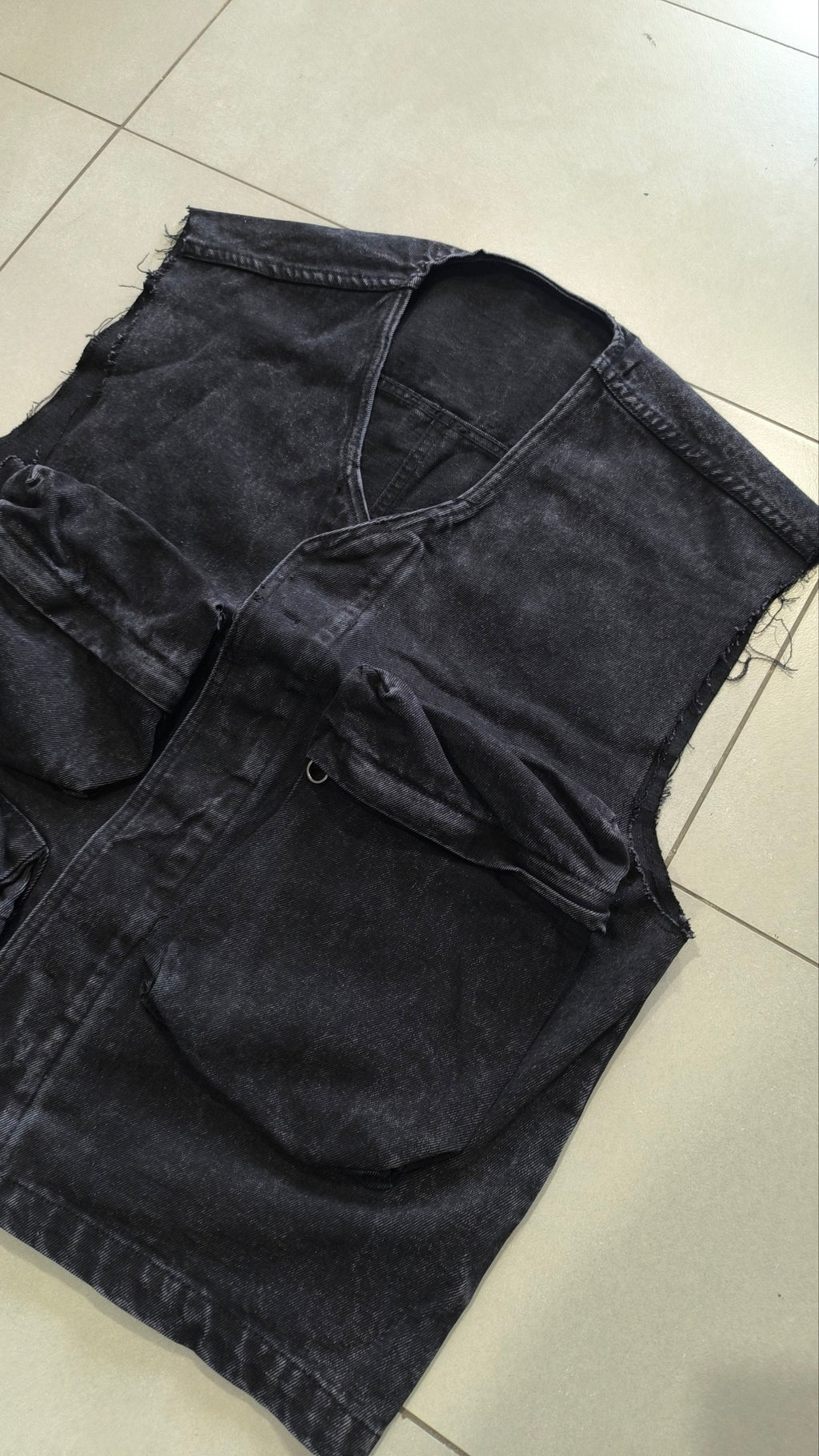 Completo Denim Nero Y2K Cargo Utility Smanicato + Jorts Baggy Hip Hop Streetwear