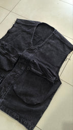 Completo Denim Nero Y2K Cargo Utility Smanicato + Jorts Baggy Hip Hop Streetwear