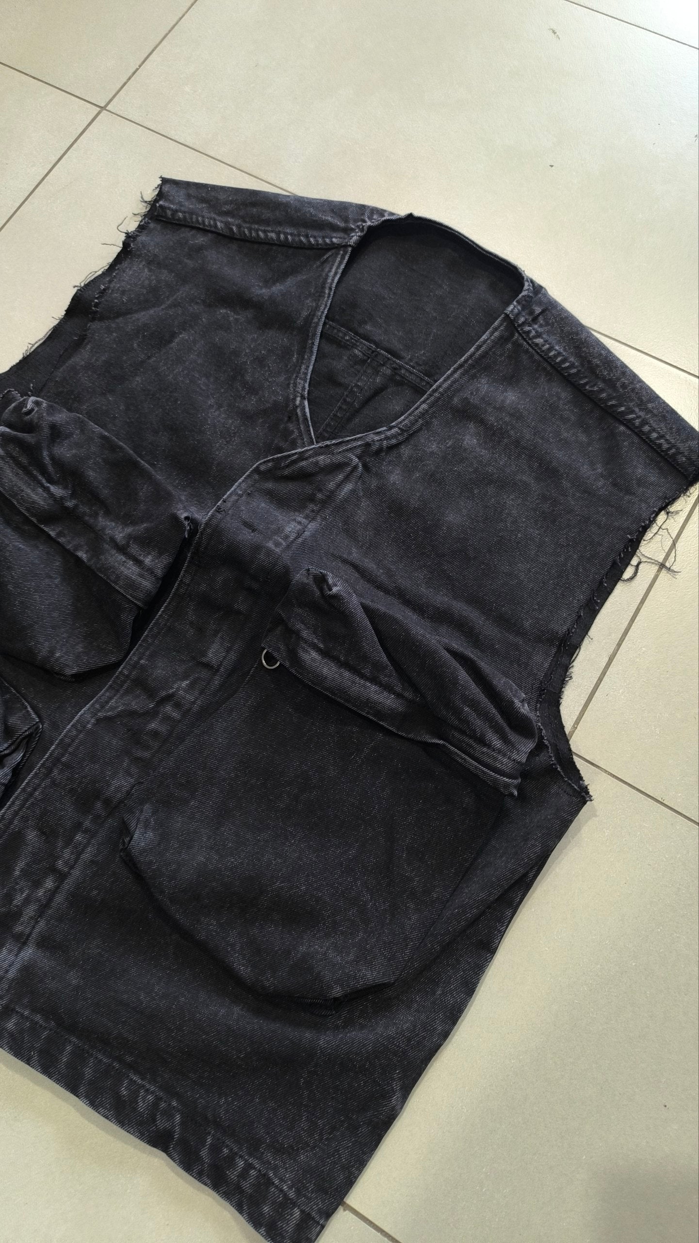 Completo Denim Nero Y2K Cargo Utility Smanicato + Jorts Baggy Hip Hop Streetwear