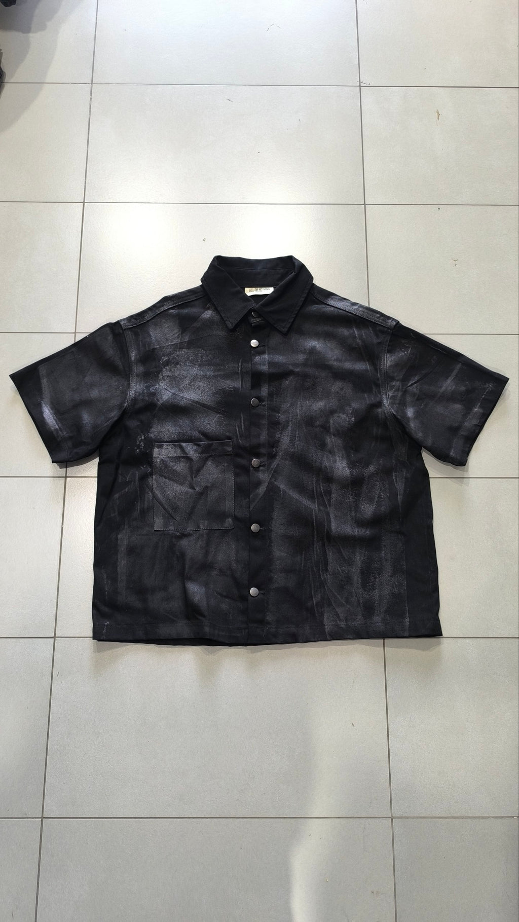 Giacca Camicia Nera Y2K Effetto Washed Spalmato Oversize Boxy Streetwear Uomo